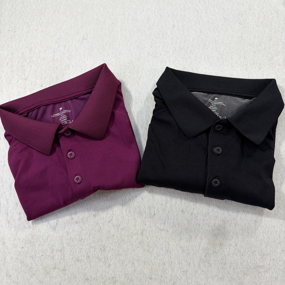 Set Of 2 Fabletics Performance Men XL Polo Shirts Athletic Golf Purple Black